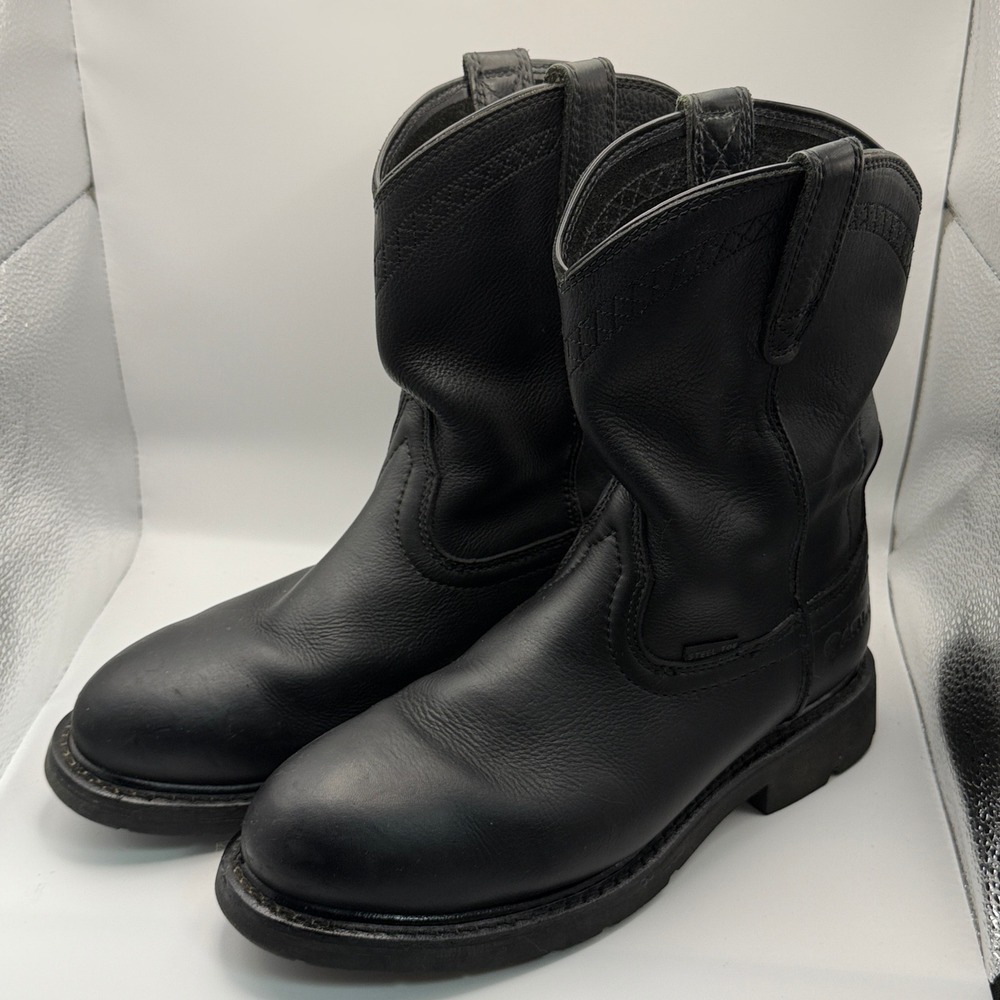 Ariat Sierra Mens 9.5 D Steel Toe 10in Pull On Work Boots Black Leather EH